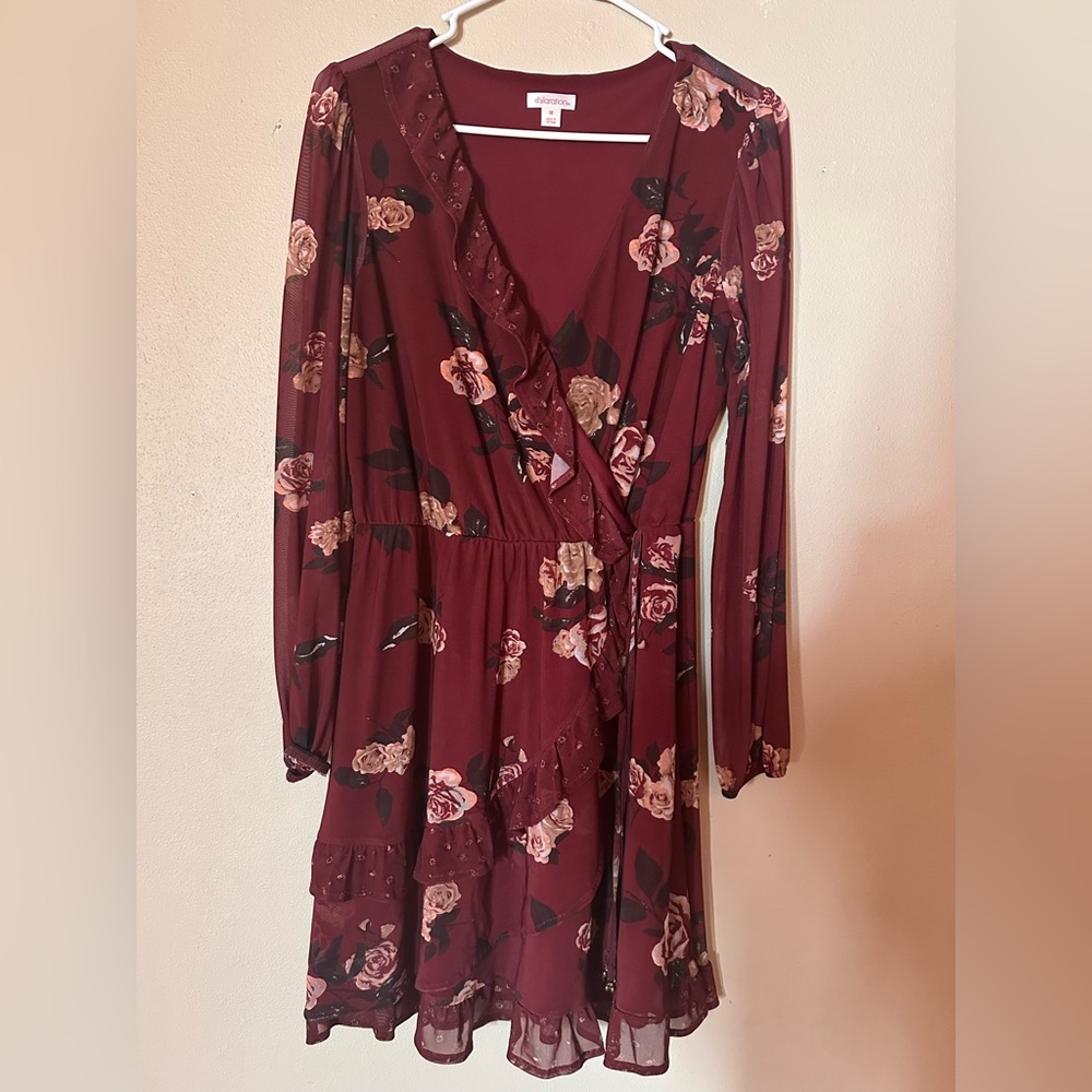 Xhilaration Burgundy Floral Wrap Dress